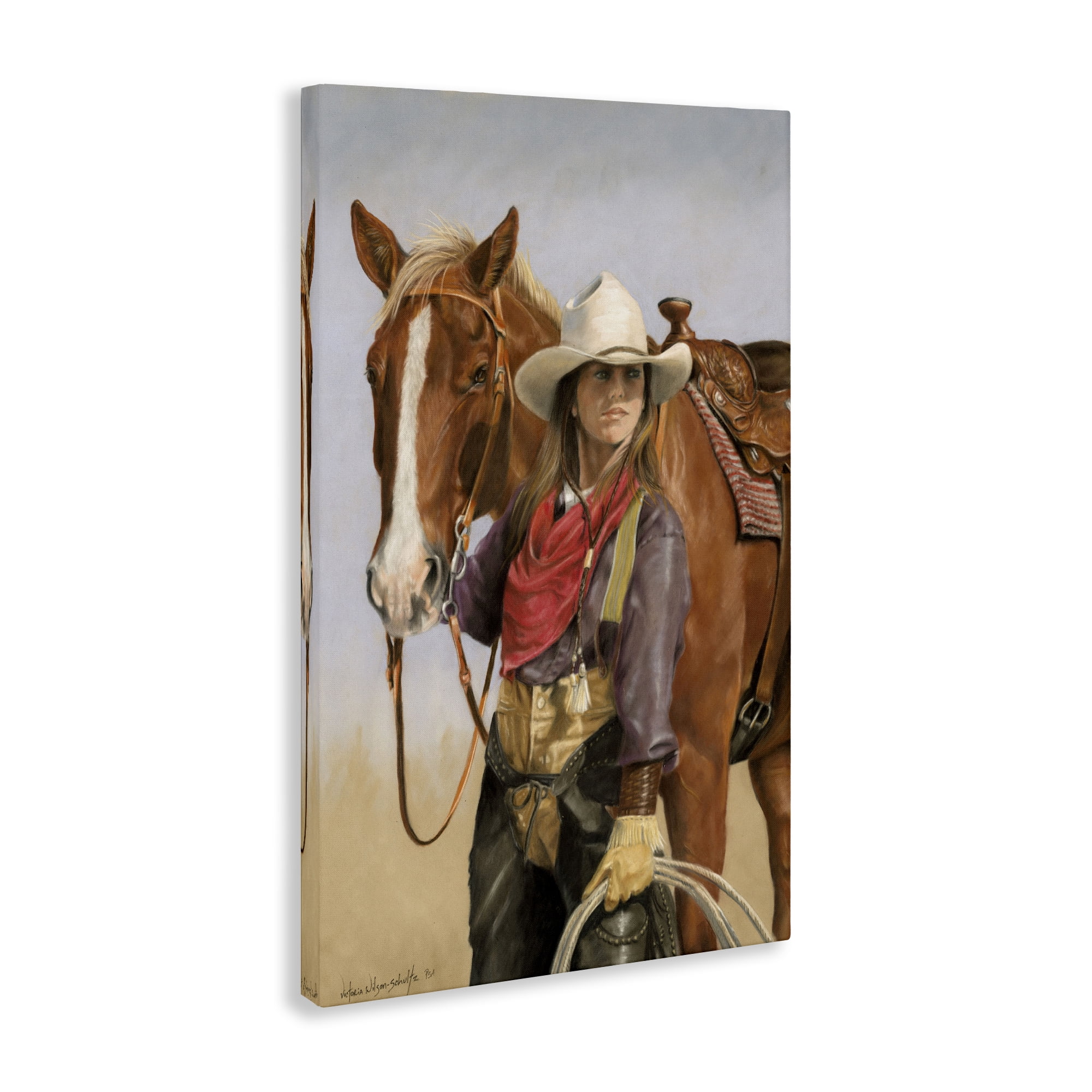 Stupell Industries Powerful Female Cowgirl Animals & Insects Painting Gallery Wrapped Canvas Art Print Wall Art, 30 x 45