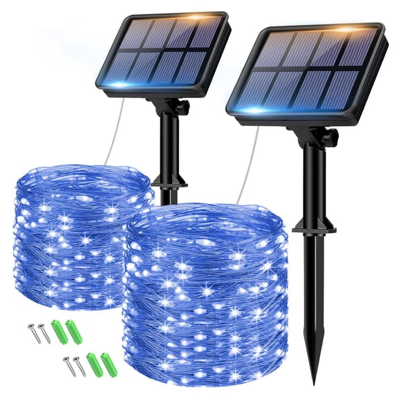 Guirnalda de luces solares btfarm, 160 LED, 20 m, 8 modos, azul, paquete de 2