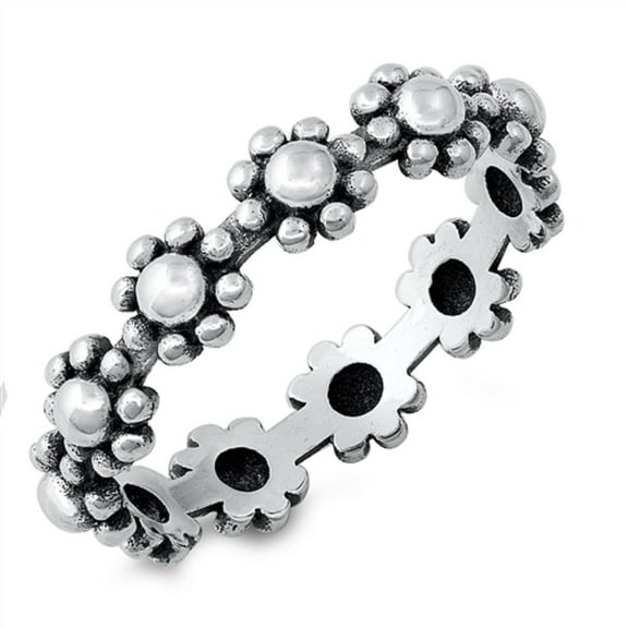 Sterling Silver All Around Flowers Ring Size 5