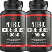 Nitric Oxide Booster Supplement - 1600mg Extra Strength L-Arginine, Citrulline Malate, and Alpha-Ketoglutarate for Muscle Growth, Vascularity & Energy - Double Dragon Organics 2 Bottles (120 Caps)