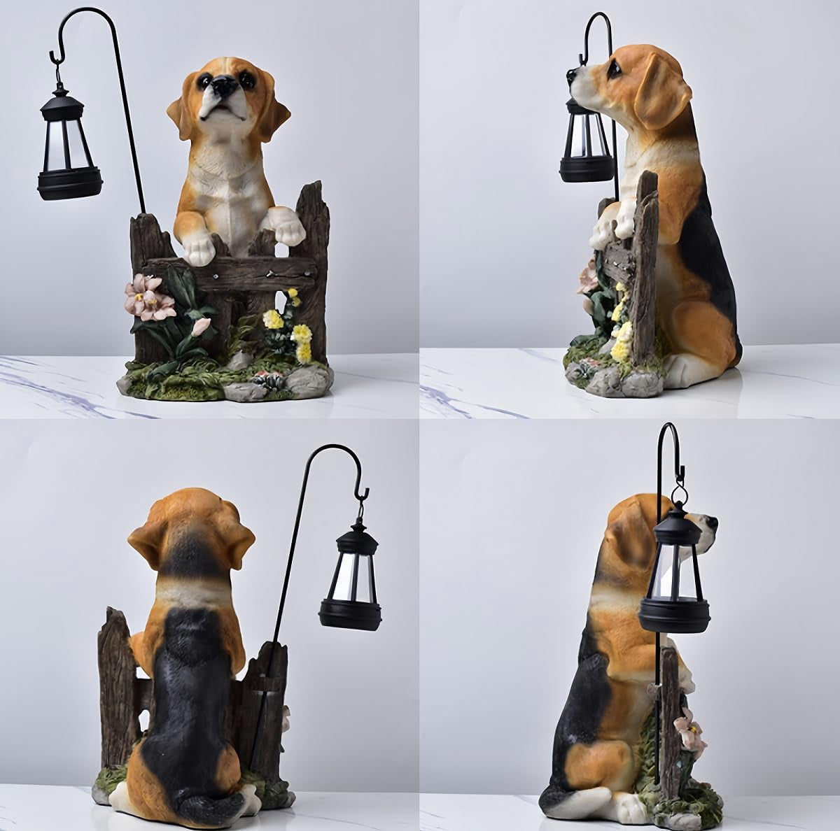 Garden Dog Statues Outdoor Decorations, Solar Lights Outdoor Puppy Statue, Outdoor Animal Statues with Solar Lantern for Patio, Lawn, Yard Art Decoration, Housewarming Garden Gift