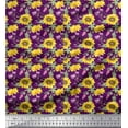 thumbnail image 1 of Soimoi Purple Modal Satin Fabric Leaves & Sunflower Floral Decor Fabric Printed Yard 42 Inch Wide, 1 of 3