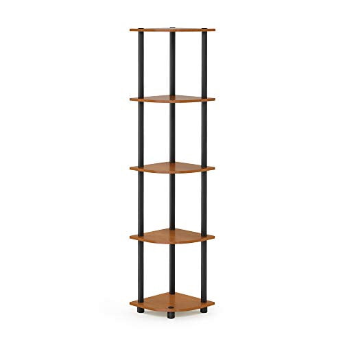Furinno 11.6 W x 11.6 D x 57.7 H 5-Shelf Corner Display Freestanding Shelving Unit, Light Cherry and Black