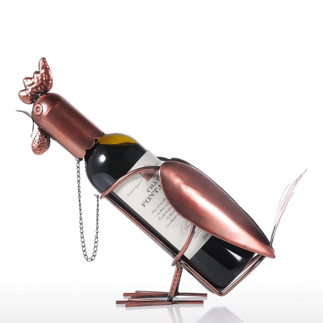Tooarts Gallo Estantería de vino Escultura de metal Escultura práctica Tooarts escultura de hierro