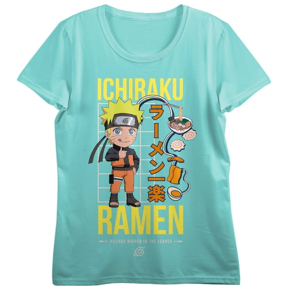 Naruto Chibi Naruto Ramen Crew Neck Short Sleeve Aqua Women's T-shirt
-XL