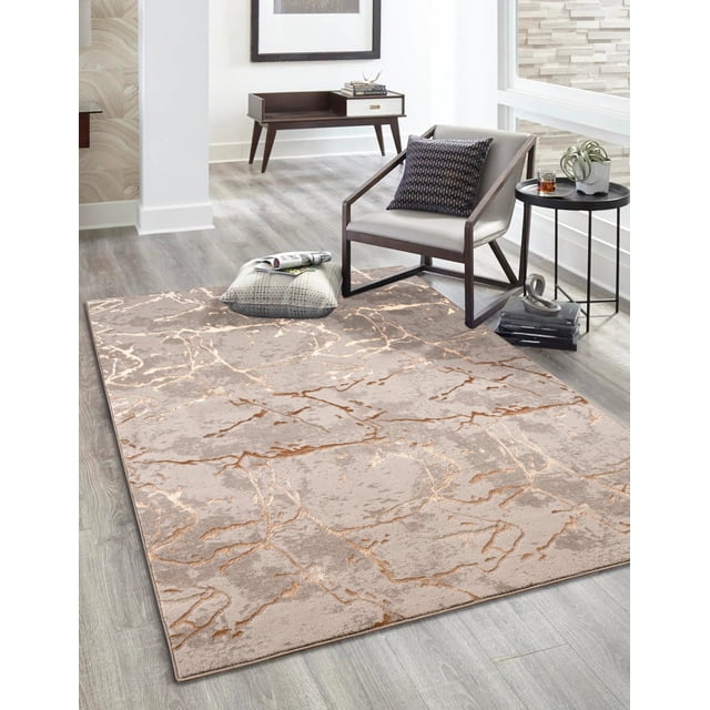 LaDole Rugs 4x6 ft Luxury Abstract Area Rug | Small Carpet For Bedroom, Living Room, Kitchen, Entry Way, Indoor Floor Décor | Copper Beige Brown