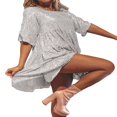 thumbnail image 4 of EIMELI Robes Mini à Manches Courtes Scintillantes pour Femmes Robe Tunique Ample Scintillante Robe de Cocktail Club Fête, 4 of 6
