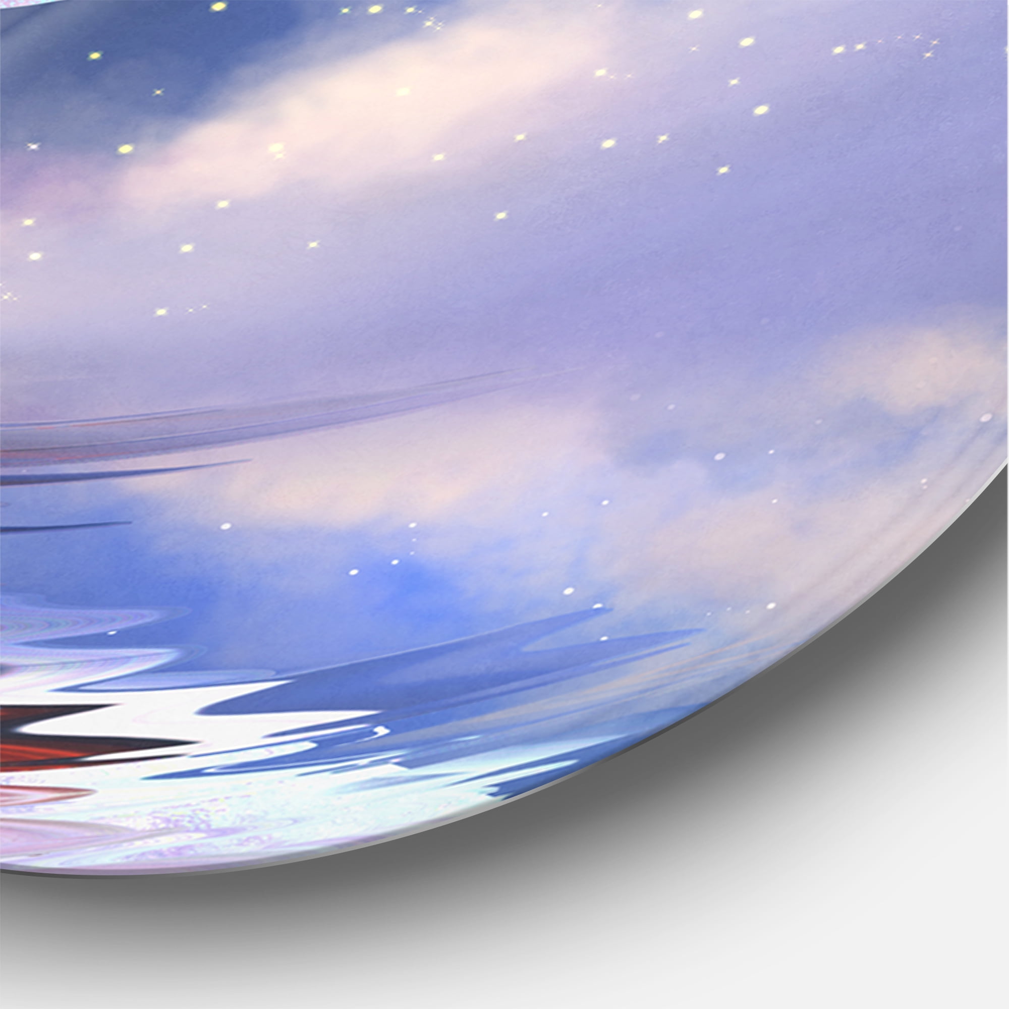Designart 'Girl With Umbrella Standing On Water Against Moon' Traditional Circle Metal Wall Art 11x11 - Disc of 11