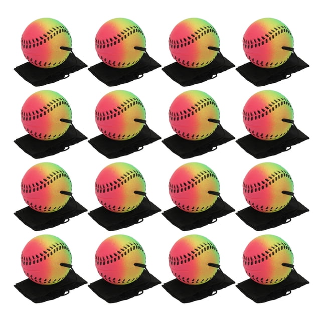 Uxcell 2.5 Inch Sports Wrist Ball, 16Pcs Baseball Rubber Rebound Wristband Wrist Return Ball Sport on A String for Exercise Play, Mixed Colors