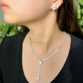 thumbnail image 4 of Classy Yellow CZ Long Drop Square Necklace Earrings Bridal Wedding Jewelry Set, 4 of 9