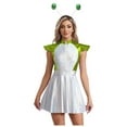 thumbnail image 4 of iiniim Women Metallic Aline Shiny Cap Sleeve Flared Mini Skater Dress Space Cadet Costume with Hair Hoop Green L, 4 of 7