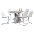 thumbnail image 1 of 7 Piece White Faux Marble Silver Stainless Steel Dining Set in Counterheight, 1 of 7