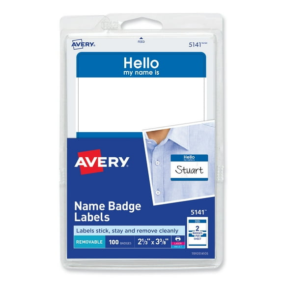 3Pc Avery Printable Adhesive Name Badges 3.38 x 2.33, Blue "Hello", 100/Pack