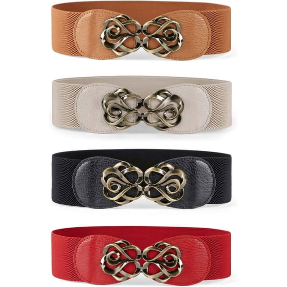 Women Stretchy Belts Ladies Elastic Wide Waist Belts for Dresses 4 Pack