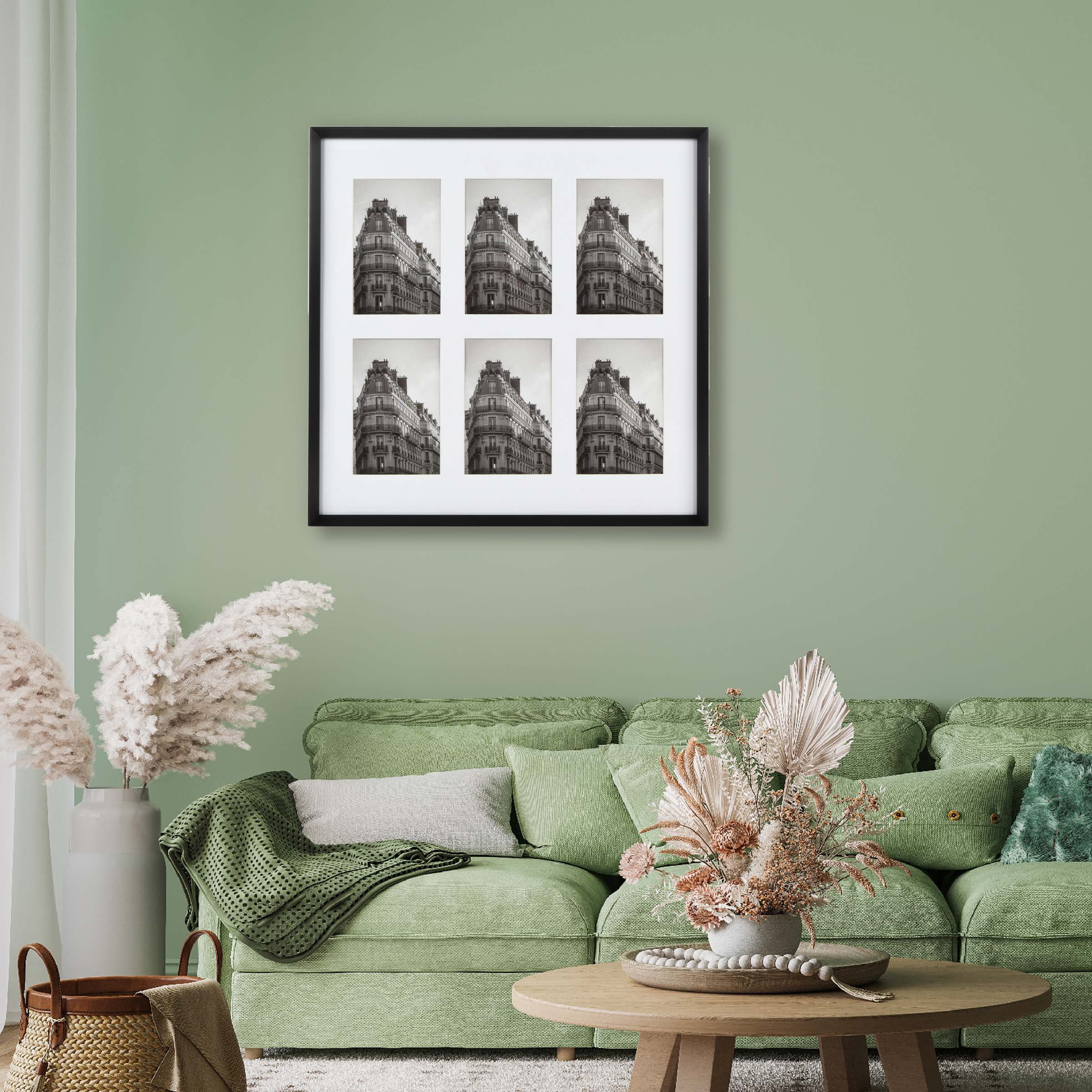 Prinz 6-Opening for 4"x6" Photos- Wall Hanging Beveled Metal Picture Frame Collage - Black