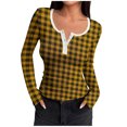 thumbnail image 2 of YHAJDS Womens Long Sleeve Tops Print Neck Ribbed Button Front Fitted Basic Tee, 2 of 5