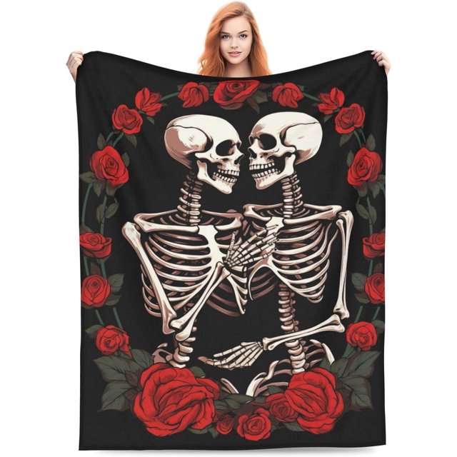 Manta con diseño de calaveras y rosas para adultos, mujeres y hombres, diseño de esqueleto y tarot, de franela, suave, difusa y ligera, para decoración del hogar, sofá cama, 80 x 60 pulgadas