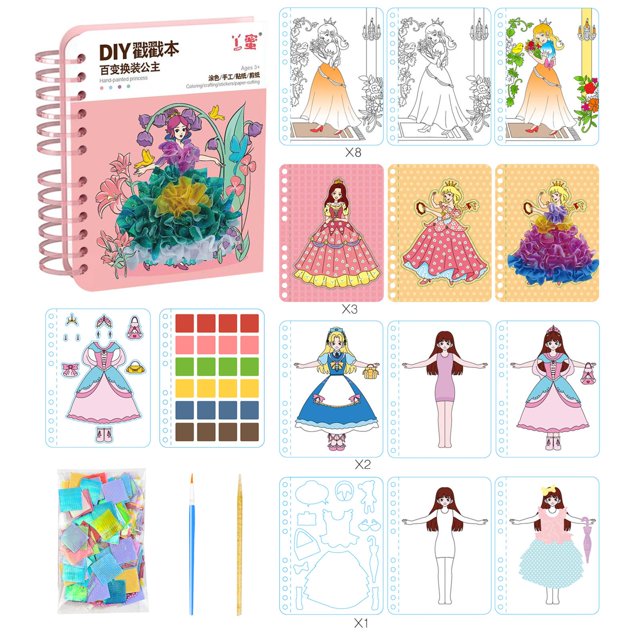 Pasta para cambiar de ropa, divertido juguete educativo y de aprendizaje extraíble, libro de pegatinas reutilizable con tema de princesa, libro de Estilo A perfecl libro de pegatinas