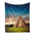 thumbnail image 1 of Travel Soft Flannel Fleece Throw Blanket, Image of Kukulkan Pyramid in Chichen Itza Yucatan Mexico Monument, Cozy Plush for Indoor and Outdoor Use, 60" x 80", Night Blue Multicolor, by Ambesonne, 1 of 5