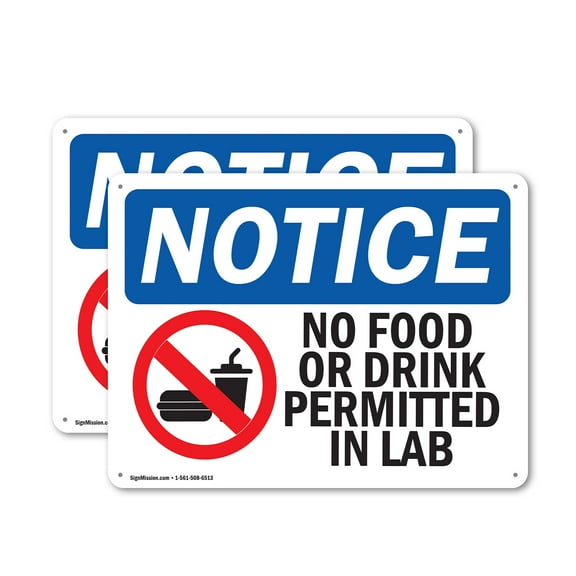 (2 Pack) No Food Or Drink Permitted In Lab OSHA Notice Sign 10 Inch X 7 Inch Plastic Sign, Weather Resistant, UV Protected for Workplace, Business, and Construction Site, Made in the