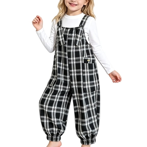 Mercatoo Kids Plaid Overalls Adjustable Straps Checkered Dungarees with Cargo Pockets & Cuffed Legs Boys Girls Streetwear