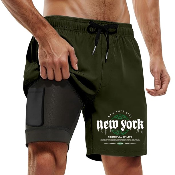 WILLBEST Pantalones Cortos 2 En 1 para Hombre, de Verano, para Correr, con Bolsillos, Deportivos, para Fitness y Correr.