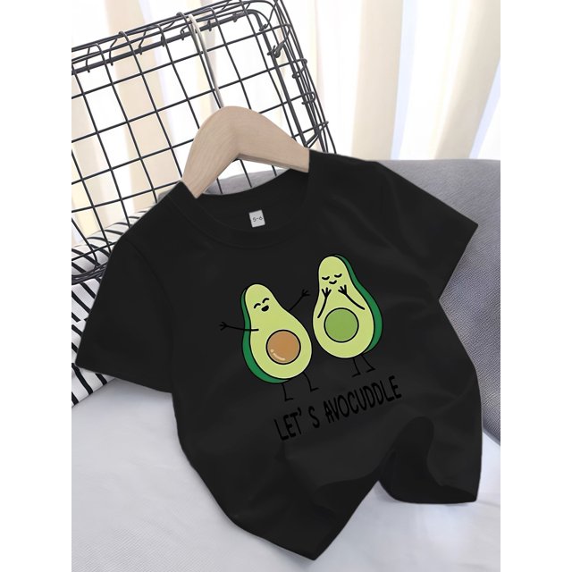 Adorable Avocado 'Let's Cuddle' Graphic Tee for Youngsters Girls - Comfy Cotton Blend, Casual Short Sleeve Crew Neck T-Shirt, Perfect for Summer