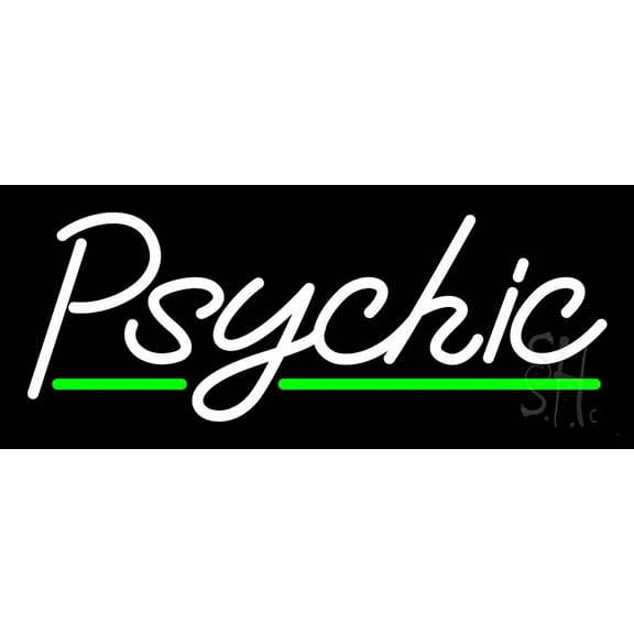 White Psychic Green Line LED Neon Sign 10" Tall x 24" Wide - inches Black Square Cut Acrylic Backing, with Dimmer - Bright and Premium built indoor LED Neon Sign for Storefront.