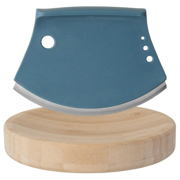 BergHOFF LEO 2 Pcs Coupe-Herbes en Acier Inoxydable 2-en-1 Bol de Coupe en Bois Poignée Ergonomique Renforce la Fibre de Verre Coupe-Herbes Intégré 4 Trous pour Rayer les Herbes