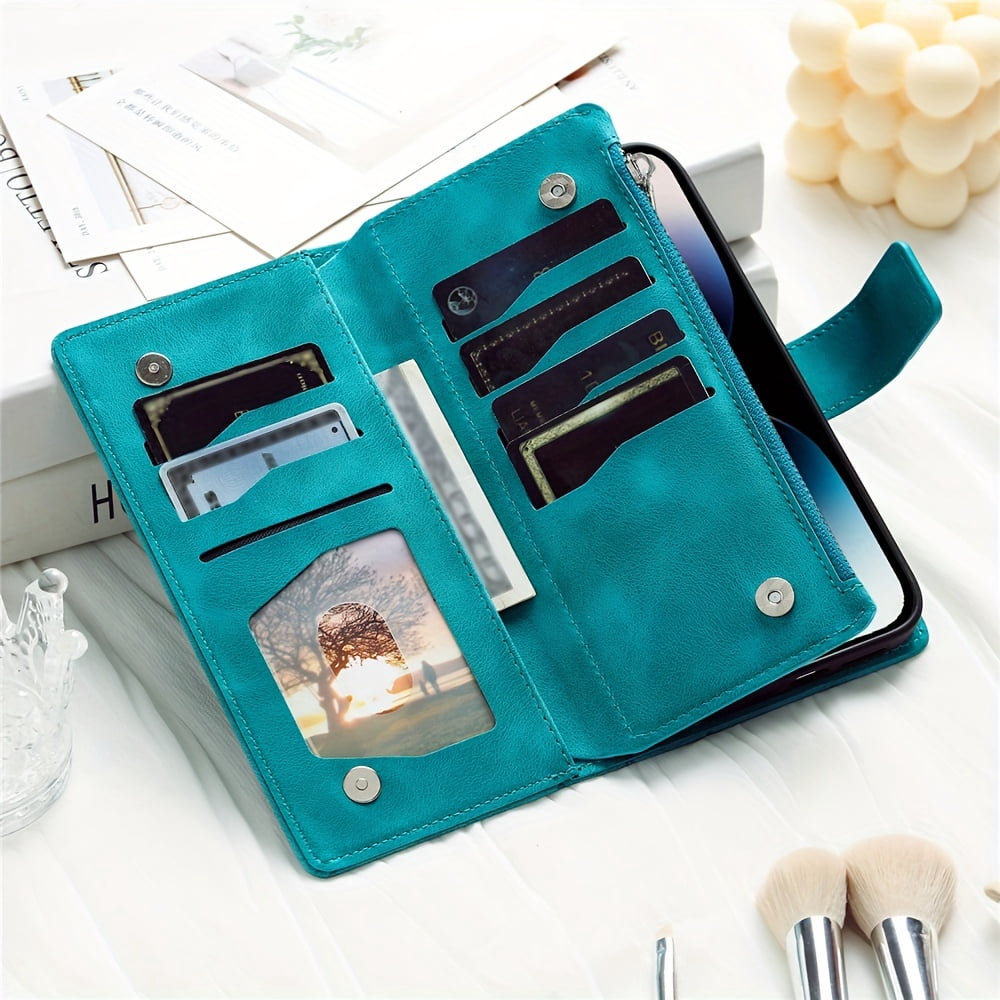 Extended Lanyard Faux Leather Phone Case for Various for iphone Models Including 17, Air, 16, 16E, 15, 14, 13, 12, 11 Pro Max, Plus, X, XS, XR Featuring a Zipper Wallet And Cardholder.