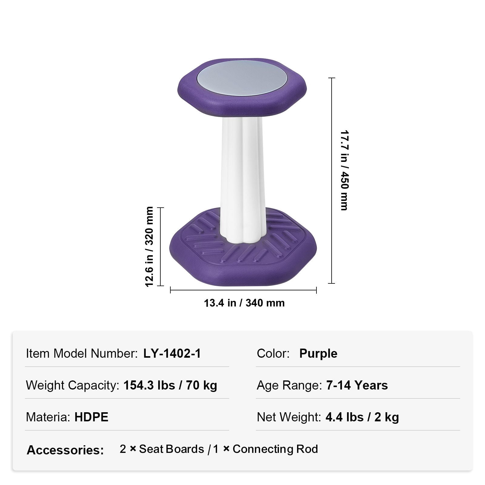 Wobble Chair 360° Swivel Anti-Tip 154 lbs Capacity HDPE for Kids Classroom ADHD