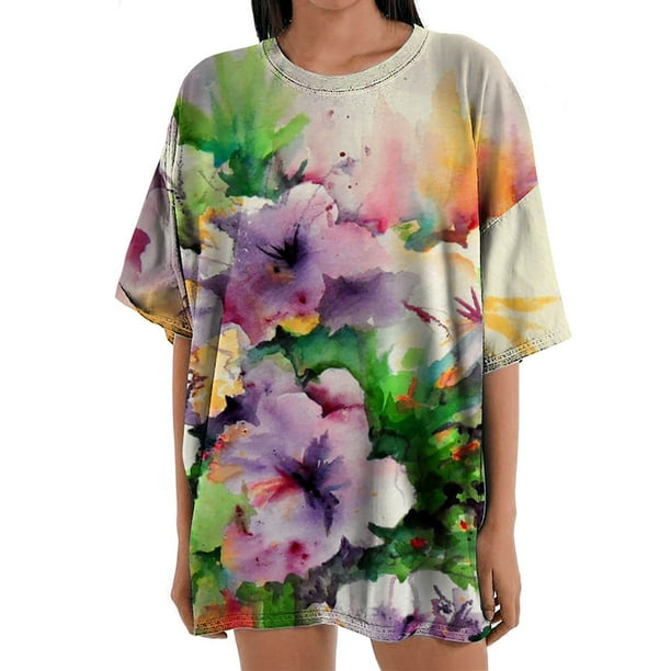 Blusa informal de manga corta con estampado de flores y mangas cortas para mujer Fridja gope3033