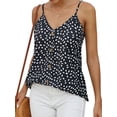 thumbnail image 3 of Women White Dots Print Sleeveless V Neck Buttons Vest Top, 3 of 4