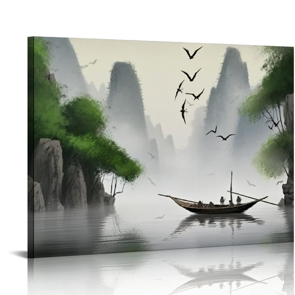 COMIO  Traditional Chinese Painting Black and White Modern Landscape Bamboo Wall Art Decor Poster HD Printable Picture Home Office Decor Canvas Art