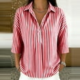 thumbnail image 2 of Cotton Linen Tops for Women Striped Long Sleeve Tops Soft Loose Fit Casual Fashion T-Shirt Tops for Holiday Daily Wear by Gbobgt Red M, 2 of 6