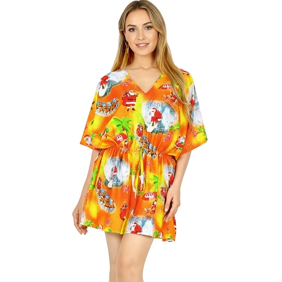 LA LEELA Women's Beachwear Swimsuit Coverups for Women Swim Beach Dress Cover Ups for Christmas Cover up Bathing Suit 3X-4X Xmas Orange, Santa Gifts