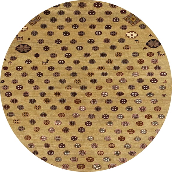 Ahgly Company Indoor Round Abstract Yellow Oriental Area Rugs, 5' Round