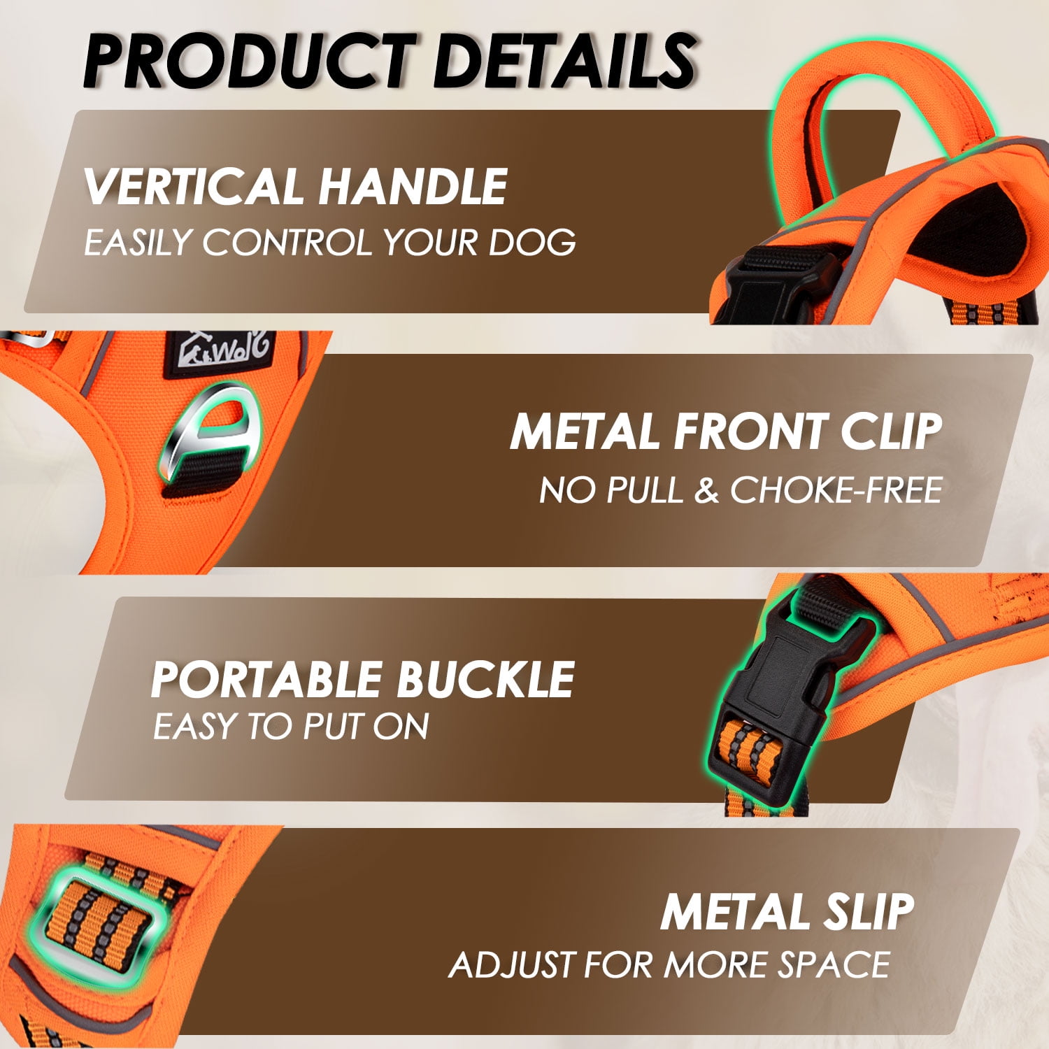 AUTOWT No Pull Dog Harness - Heavy Duty, No Choke Design with 2 Leash Clips & Adjustable Padded Vest
