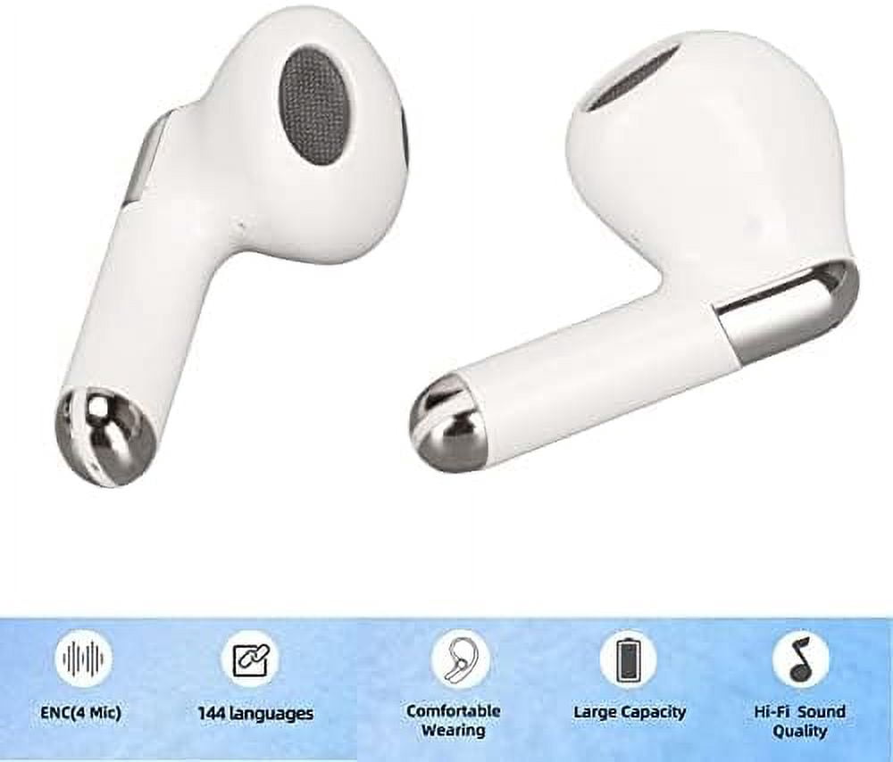 Real Time Language Translator Earbuds, Bluetooth 5.3 Denoise Translator Earphones Support 144 Languages with APP in Transparent Case for Smart Phone, White