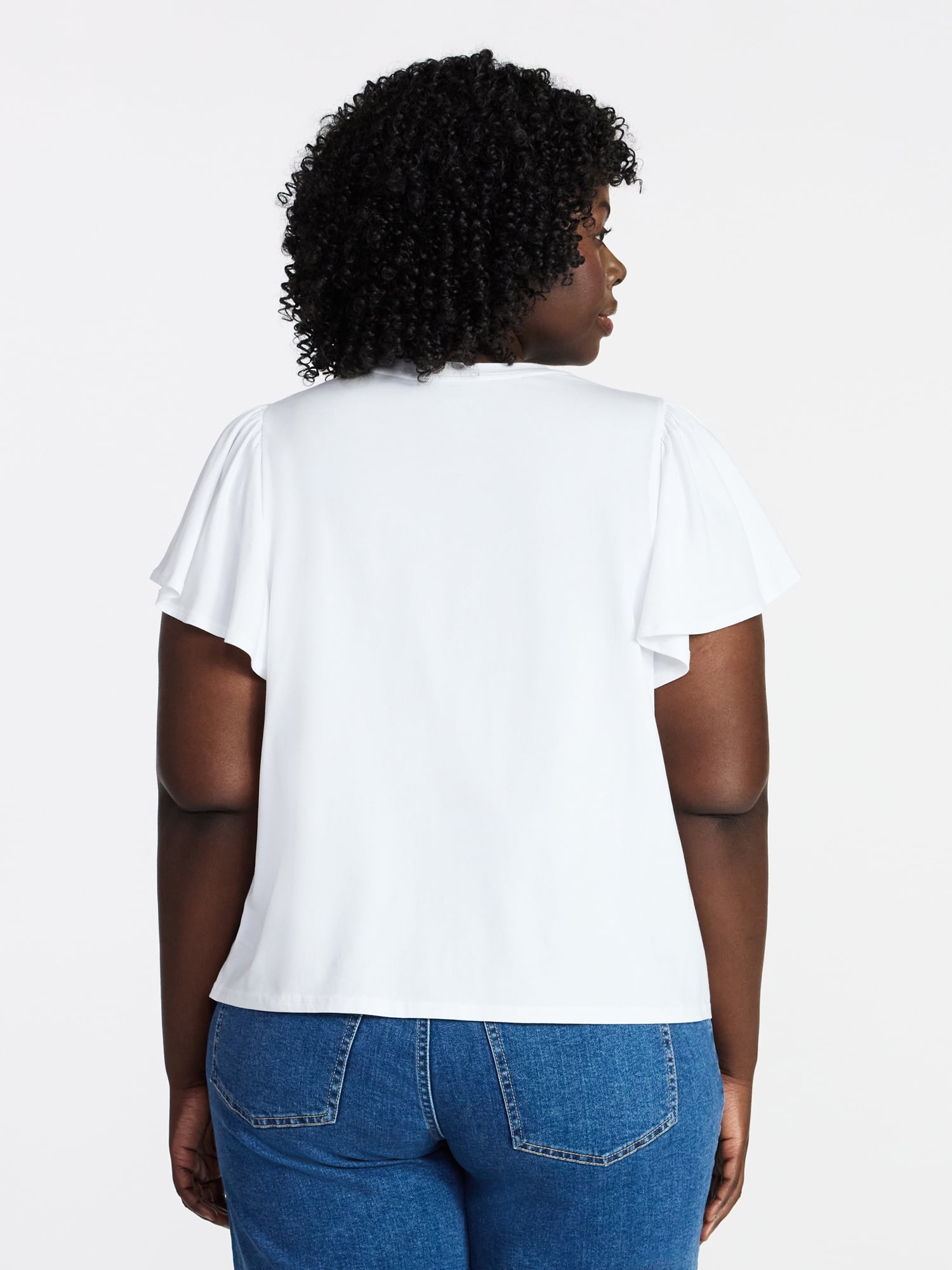 Terra & Sky Women's Plus Size V Neck Tee with Short Flutter Sleeves, Size 0X-4X