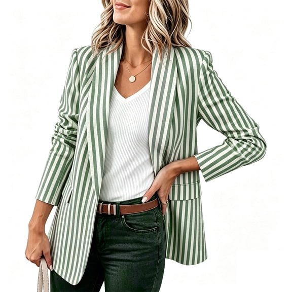 KyCheLot Stripe Blazer for Women Solid Color Long Sleeve Lapel Neck Blazers Coat Trendy Casual Business Officewear