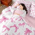 thumbnail image 5 of jejeloiu Cartoon Bowtie Twin Bedding Sets 7-Piece,Bow Bowknot Bedding Comforter Set,Pink White Sheet Sets For Girl,Microfiber Room Decor Reversible, 5 of 7