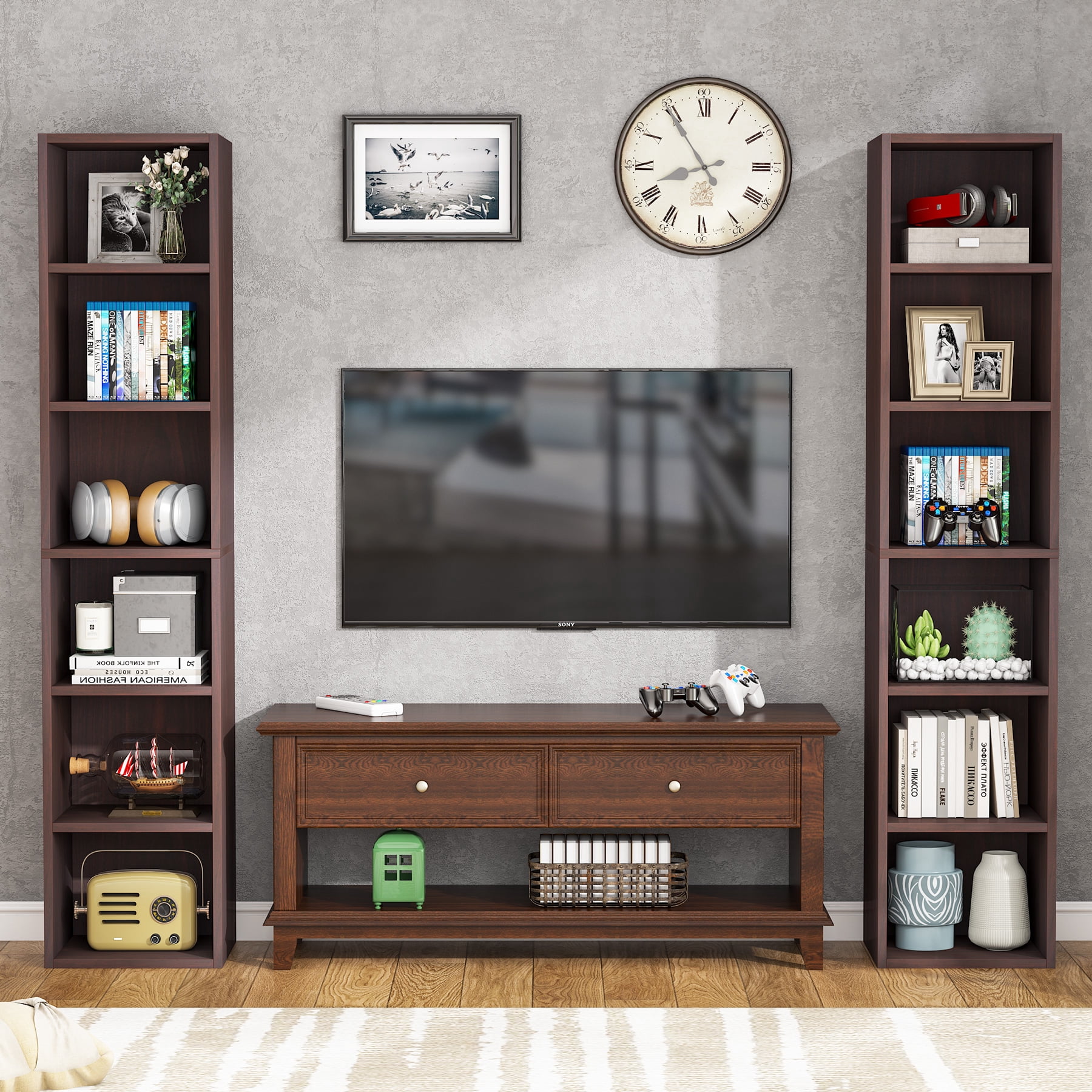 Tribesigns Corner Bookshelf Living Room 6-Tier Bookcase Wood Composite Walnut, 37.47 lb