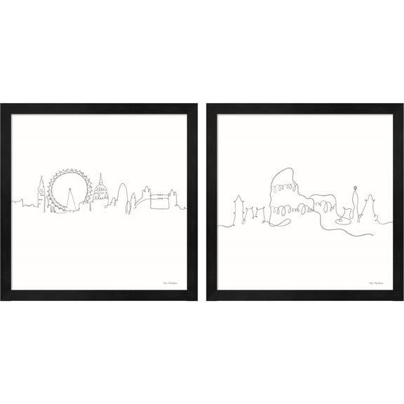Great Art Now One Line B by Seven Trees Design, 2 Piece Framed Art Set Each 13.25"W x 13.25"H