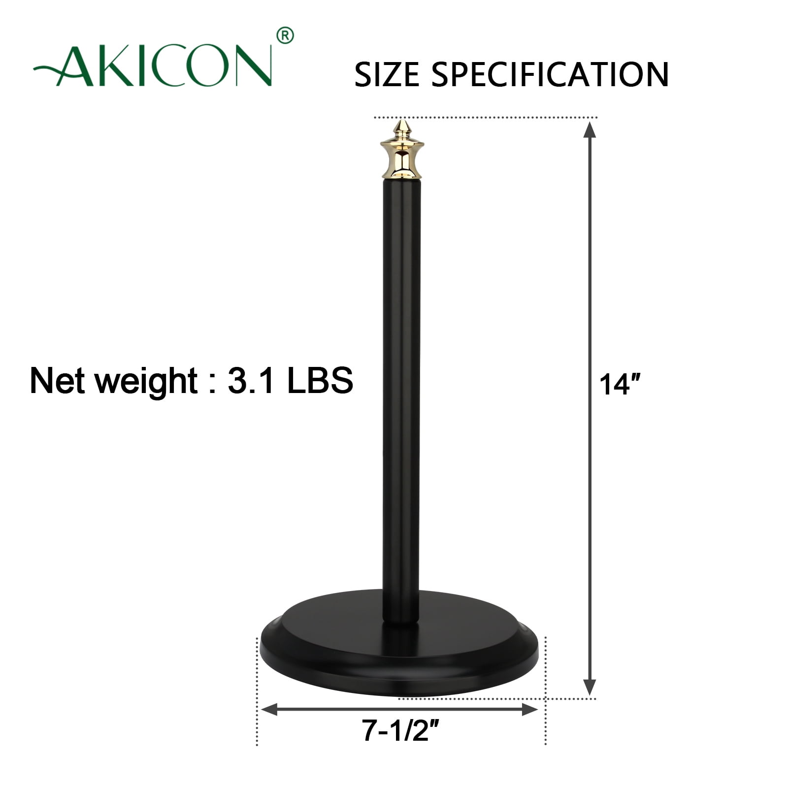 Akicon Paper Towel Holder Stand for Kitchen Countertop & Dining Room Table (Black Gold, Classical)