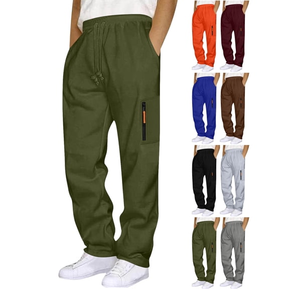 Men's Sweatpants with Pockets Fashion Solid Color Drawstring Elastic Waist Zipper Pocket Sports Sweat Simple Basic Style