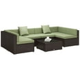 thumbnail image 1 of Outsunny 7 Piece Patio Furniture Set, PE Rattan Outdoor Conversation Set with Sectional Sofa, Glass Tabletop, Cushions and Pillows for Garden, Lawn, Deck, Deep Coffee and Green, 1 of 10
