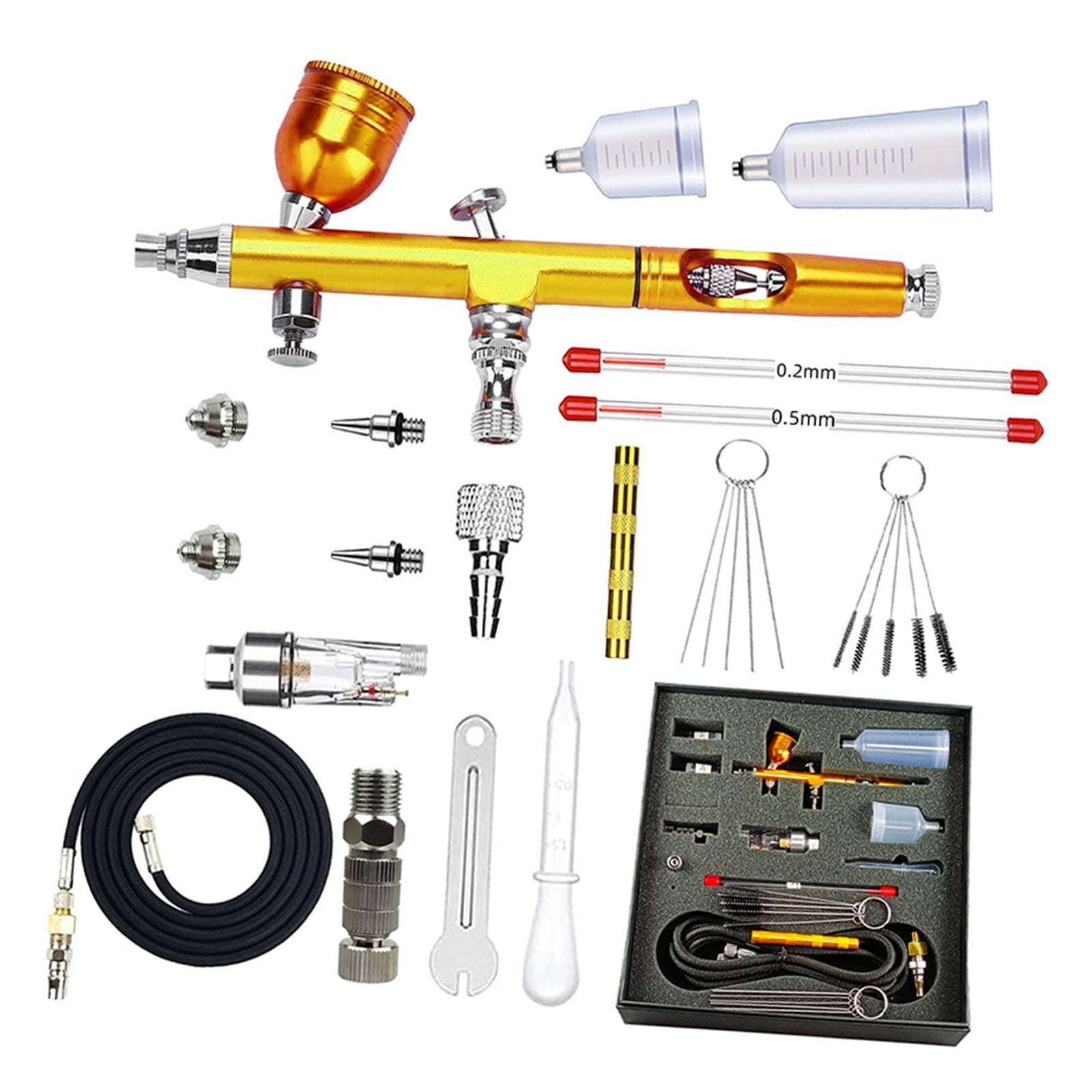 Airbrushing Kits Airbrushing Guns with 4Pcs Nozzle Set 0.2/0.3/0.5mm Double Action Gravitational Feed Air Brush for Art