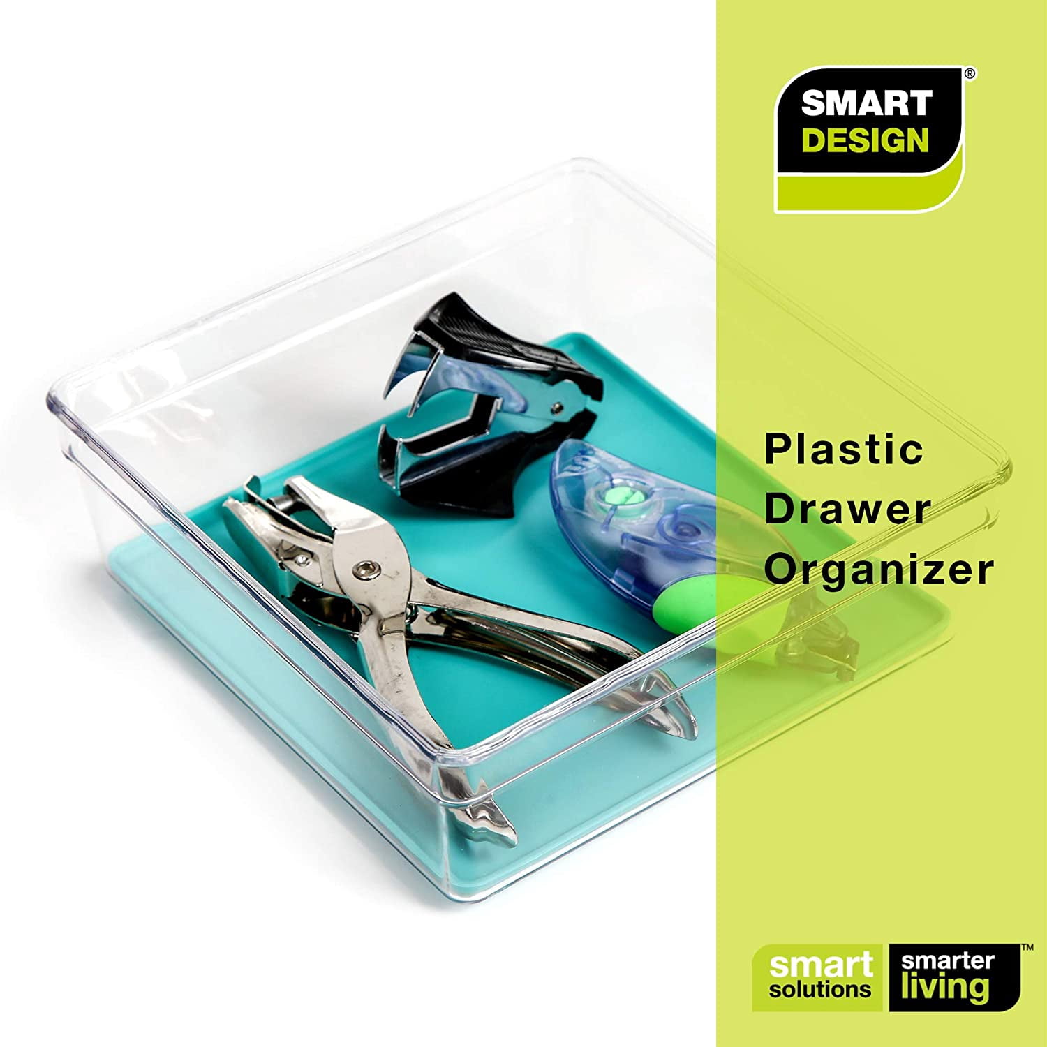 Smart Design Plastic Drawer Organizer - Set of 6 - 6 x 6 Inch - Silicone Bottoms - BPA Free - Utensils, Silverware, Organization - Kitchen - Blue
