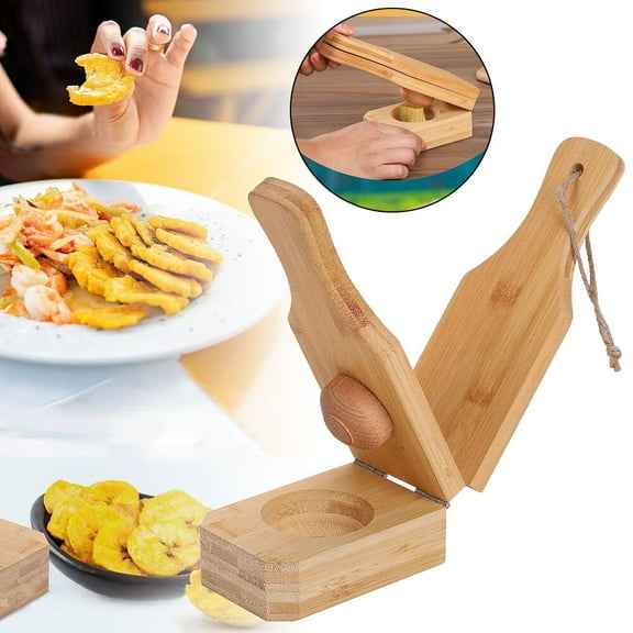 Bamboo Tostones Plantain Press Plantain Smasher Maker - Authentic Caribbean Flavor, 2-in-1 Tostones and Plantain Cups, Perfect for Tostones and Stuffed Plantains,6.8 * 3 * 2.36inch